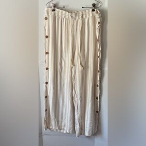 French Laundry Cream and brown stripes Wide Leg Pants Button Detail XL cotton